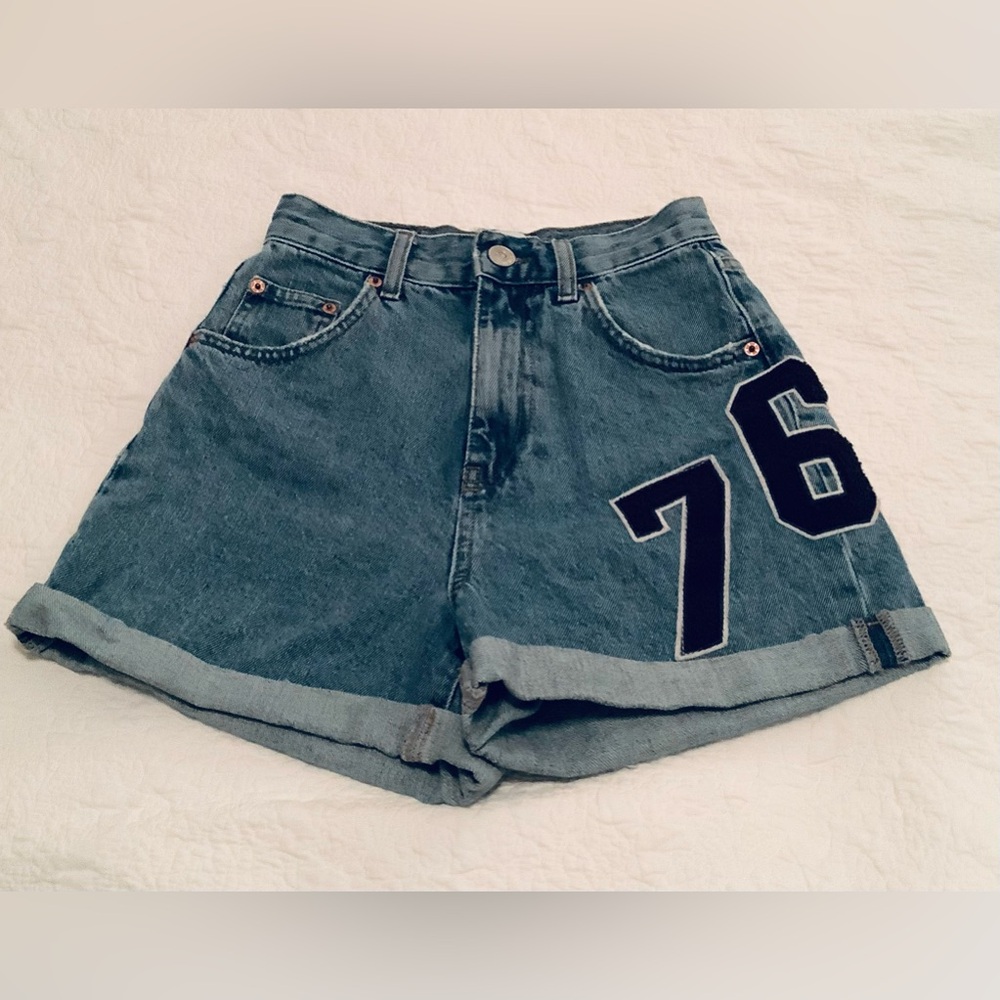 BDG Dark Blue Denim Jean Shorts with '76' Patch Patriotic Shorts
